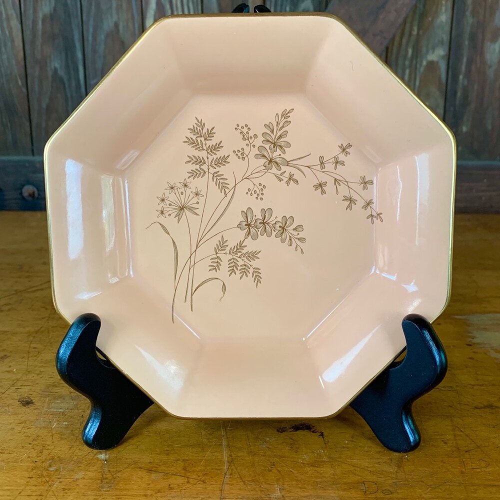 Vtg Midcentury Hyalyn Pottery USA 173 Peach Floral Octagonal Serving Tray